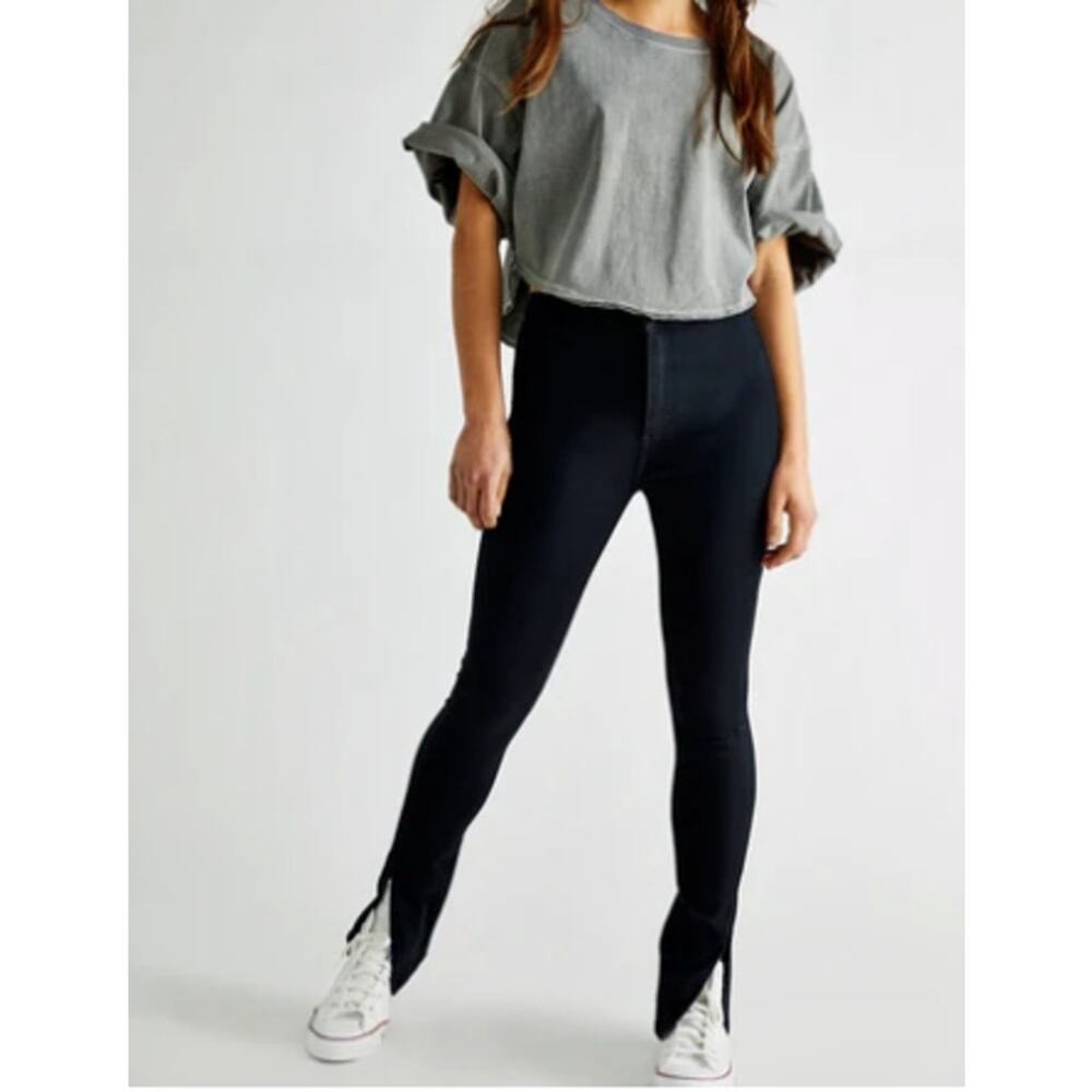 Free People‎ We The Free Black High Rise Skinny Jeans Split Hem Size 24